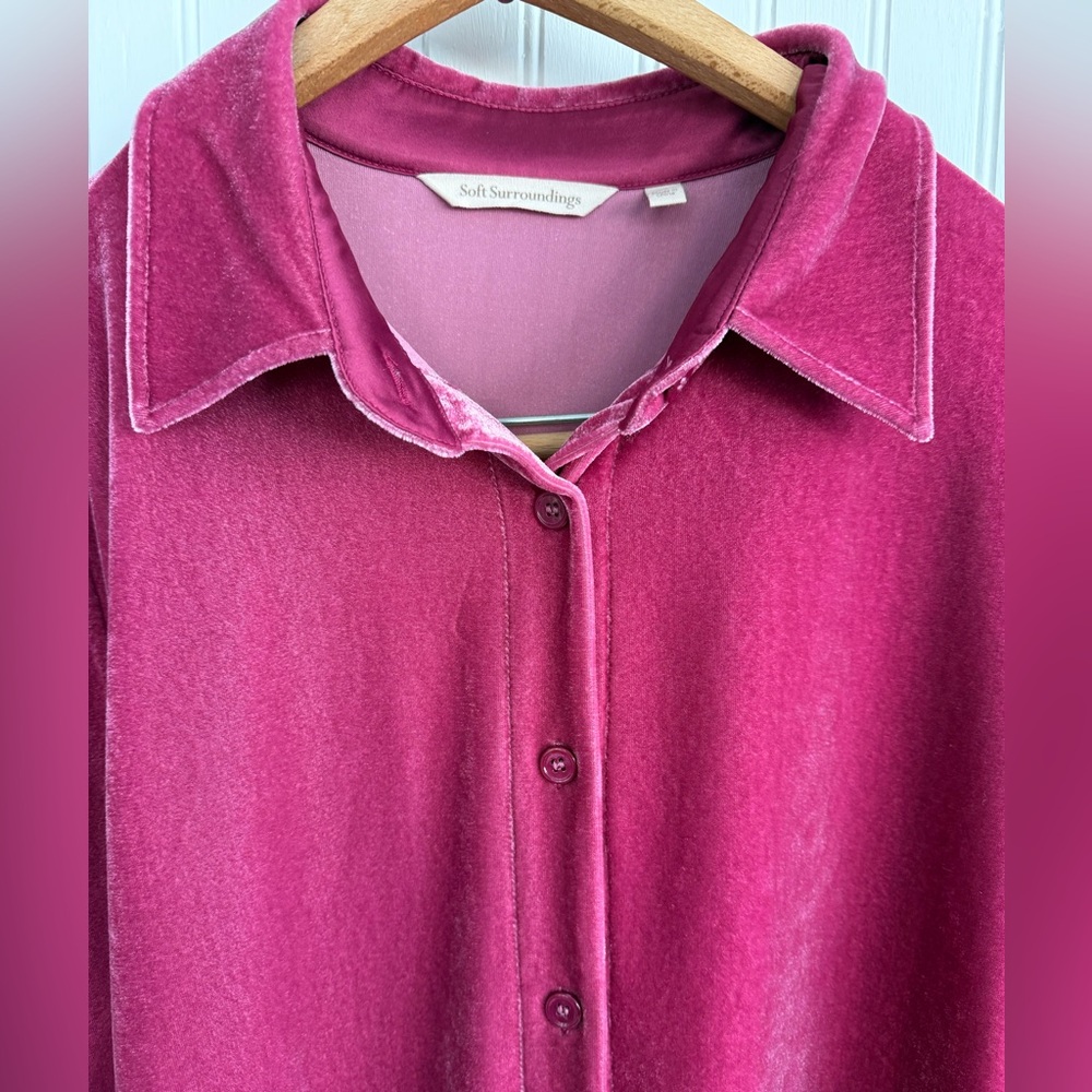 Soft Surroundings Velvet Pink Shirt Size M - Picture 2 of 5